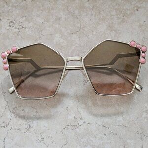 NWOT FENDI GEOMETRIC PENTAGON ITALY METAL PINK CRYSTAL OVERSIZED SUNGLASSES